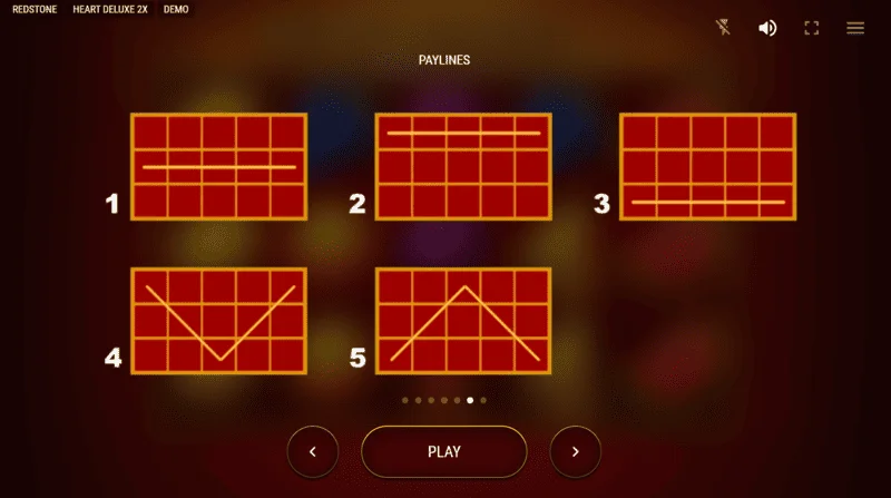 Heart Deluxe 2x - ხუთი მომგებიანი ხაზის სქემა მარცხნიდან მარჯვნივ