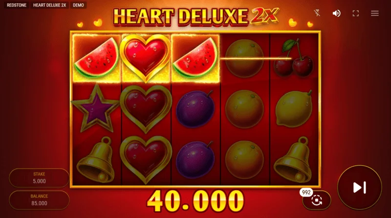 Heart Deluxe 2x - მომგებიანი კომბინაცია wild-ით ბარაბანზე